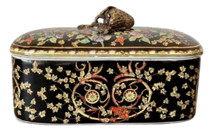 Circa 1965/1975 Chinoiserie Earthenware Trinket Box With Brass Strawberry-Shaped Finial, Hong Kong