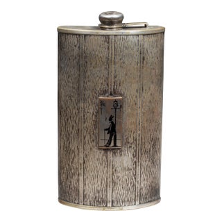 Early 20th Century Art Deco Monogrammed Nickel Silver Flask For Sale