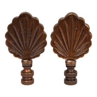 Antiqued Brass Leaf Lamp Finials - a Pair For Sale