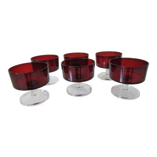 J G Durand Ruby Desert Glasses by Arcoroc France For Sale