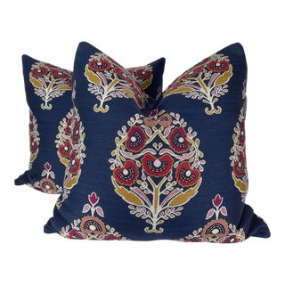 Indian Flower Motif 22" Pillows-A Pair For Sale