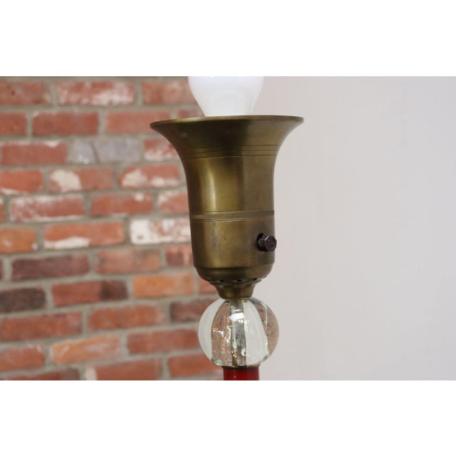 Art Deco Red Painted Metal, Glass and Brass Torchiere Floor Lamp For Sale - Image 10 of 18