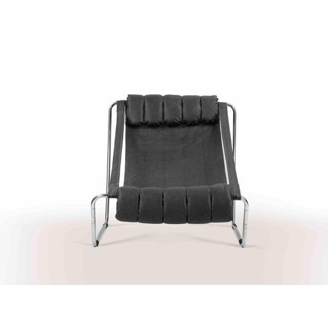 Vintage chaise longue in chromed steel and black leather realized by Costantino Corsini and Giorgio Wiskemann for Cinova...