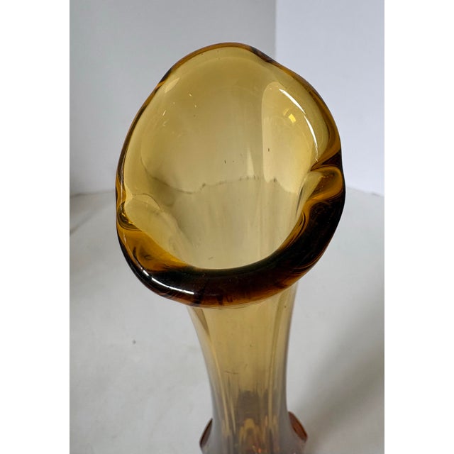 Amber Fenton Amber Glass Statement Vase, Tall Mid Century Style Sculptural Vase, Honey Tone Art Glass Decor For Sale - Image 8 of 8