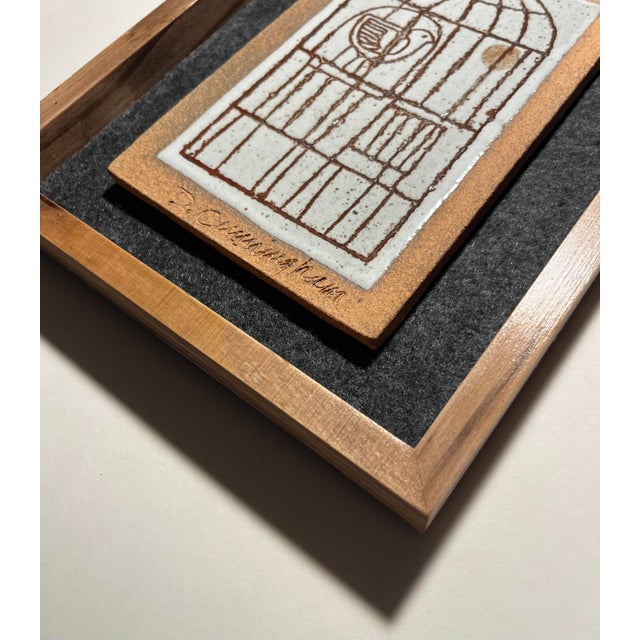 Offered is an original circa 1970s Mid-Century Modern abstract ceramic tile by California artist David D. Cunningham. This...