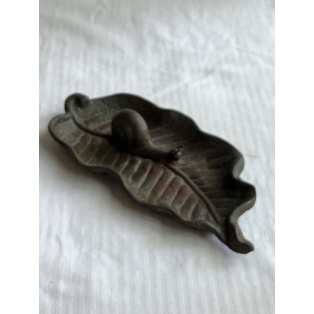 Art Nouveau Vintage Cast Iron Leaf With a Snail Catchall For Sale - Image 3 of 8