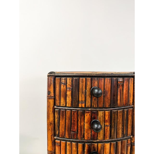 Vintage Burnt Bamboo 3 Drawer Chest Boho Storage Jewelry Cabinet MCM Decor For Sale In Tampa - Image 6 of 8