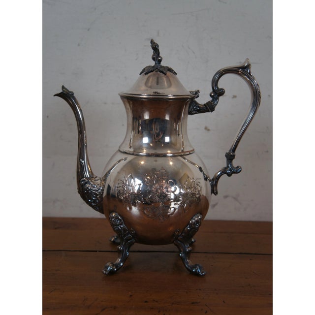 Vintage Sheridan Silver Plate Hand Chased Floral Tea Coffee Pitcher Set- 4 Pieces For Sale - Image 4 of 13