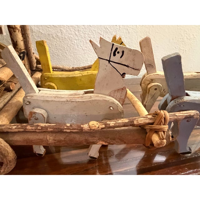 Vintage 1940s Adirondack Western Twig and Bark Handmade Covered Wagon Folk Art With Four Handcarved Wooden Horses and Two Drivers Figures For Sale - Image 11 of 12