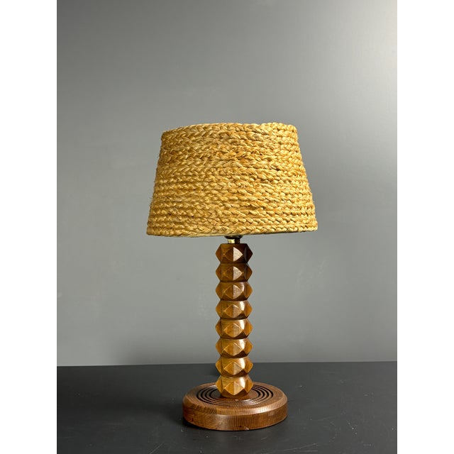 Mid-Century Modern French Brutalist Turned Wood Table Lamp in the style of Charles Dudouyt, 1950s For Sale - Image 15 of 17
