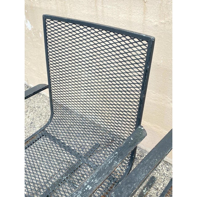 Green Mid 20th Century Modern Wrought Iron Metal Mesh Cantilever Garden Patio Chair - Pair For Sale - Image 8 of 10