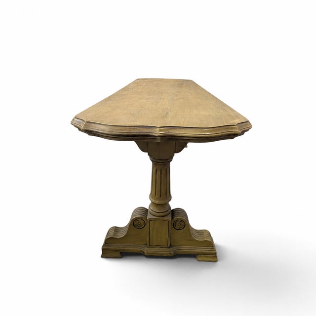 Vintage Butter Yellow Painted Trestle Sofa Table With Scalloped Top For Sale - Image 17 of 18