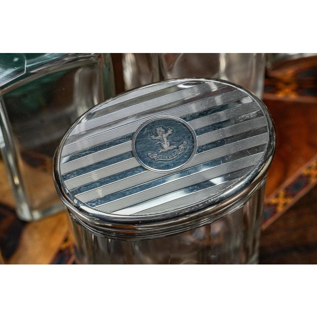 1900s Edwardian Armorial Coat of Arms Antique Sterling Silver Engine Turned Vanity Dressing Table Grooming Brushes Bottles Jars For Sale - Image 14 of 18