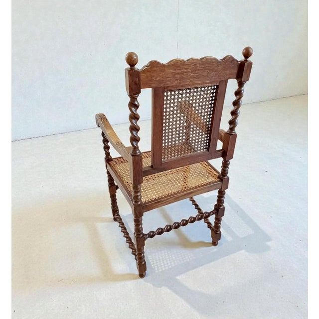 Antique Victorian Walnut Barley Twist Library Armchair with Cane Seat, 1890s For Sale - Image 3 of 12