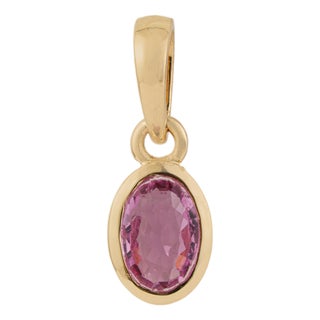 Minimalist Pink Sapphire Oval Bezel Set Pendant in 14k Yellow Gold For Sale