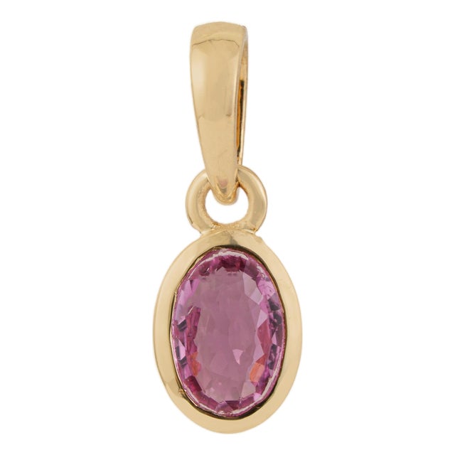 Minimalist Pink Sapphire Oval Bezel Set Pendant in 14k Yellow Gold For Sale