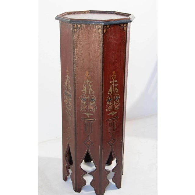 Moroccan Moroccan Pedestal Table in Moorish Hand Painted Design Octagonal Shape 1960s For Sale - Image 3 of 12