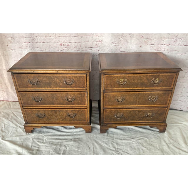 Traditional Georgian Style Burl Wood Side Chests a Pair For Sale - Image 3 of 10