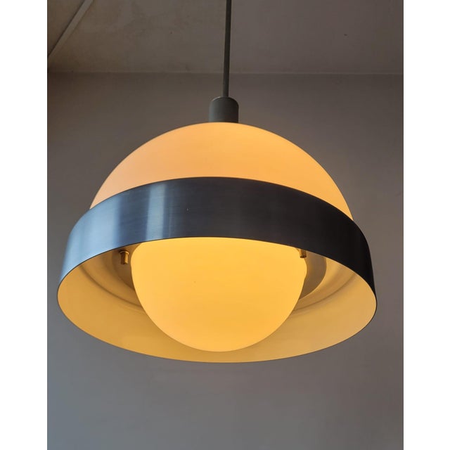 1970s Opal Glass and Metal Chandelier by Pia Guidetti Crippa for Lumi, Italy, 1970s For Sale - Image 5 of 12