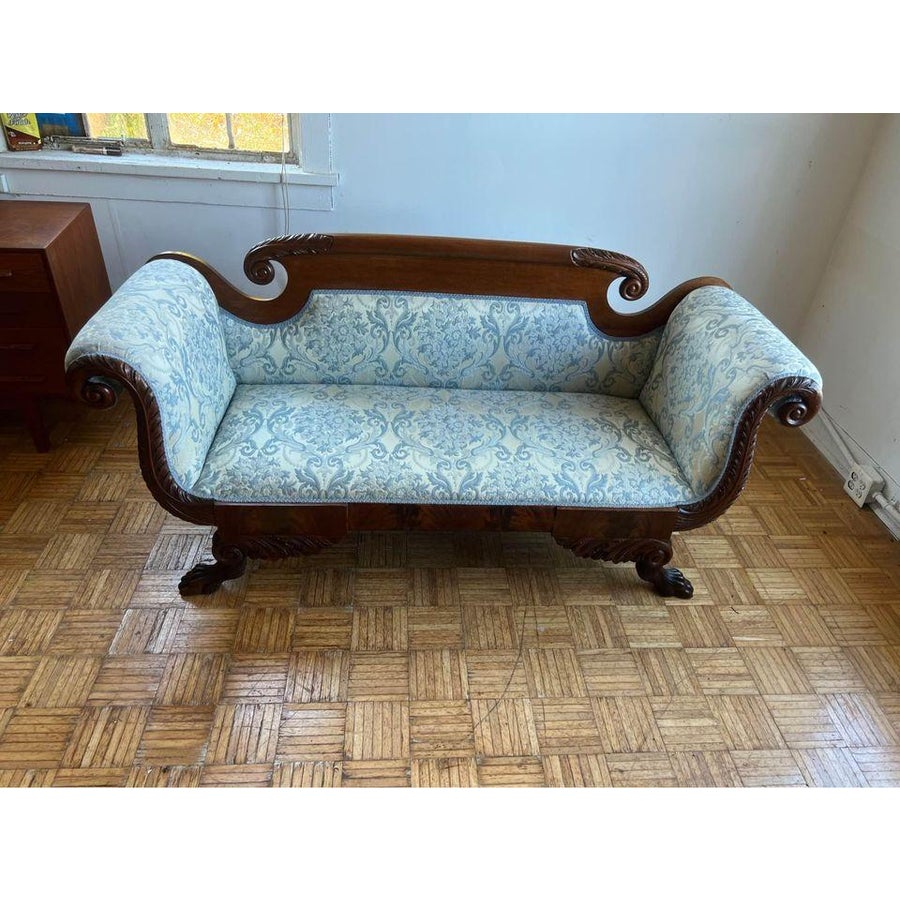 Antique 19th Century American Empire Mahogany Hand-Carved Upholstered Sofa  Settee | Chairish, image size:900x900