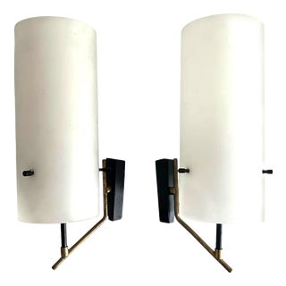 Vintage Opaline Glass and Metal Wall Lights from Stilnovo, Italy, 1960s, Set of 2 For Sale