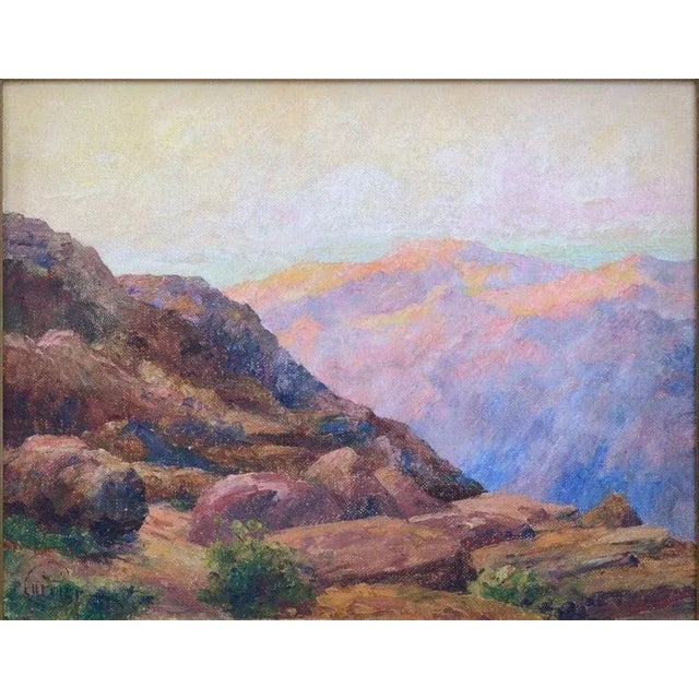 Gorgeous, accomplished western canyon landscape with distinct foreground and background coloration by Cyrus Bates Currier...