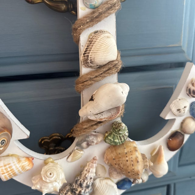 Coastal Folk Art Seashell Encrusted Anchor Wall Sculpture For Sale - Image 9 of 11