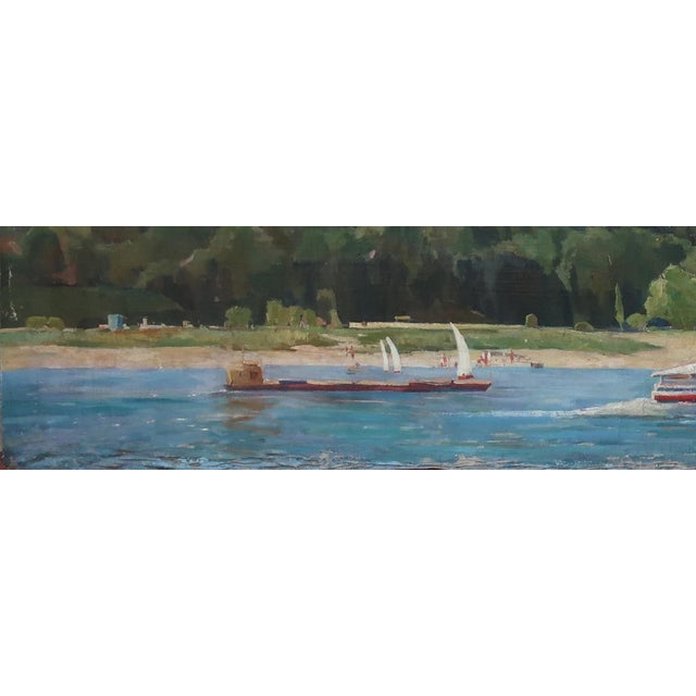 River Painting Landscape Antique Oil Painting Original Soviet Art Ukrainian Artist Unknown 107-298 1970s For Sale - Image 4 of 6