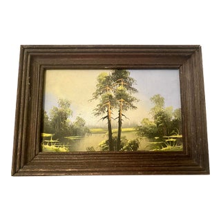 Vintage 1995 Minature Carpathian Mountain Landscape Oil Painting on Board by I. Shevchenko 6 3/4 X 4 3/4". For Sale