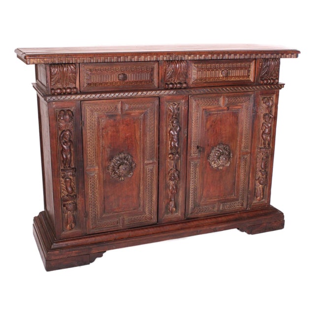 Antique Baroque Style Walnut Credenza For Sale
