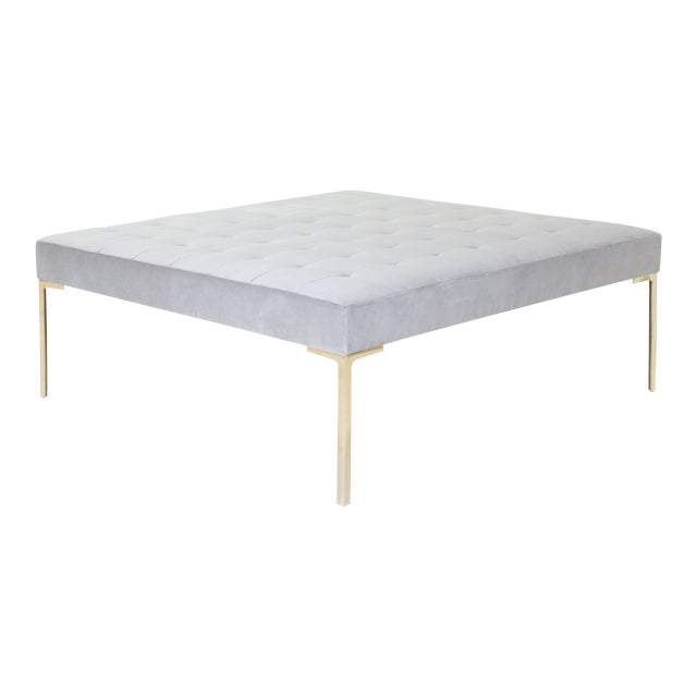 Astor Large Brass Tufted Ottoman in Sharkskin Velvet by Montage For Sale