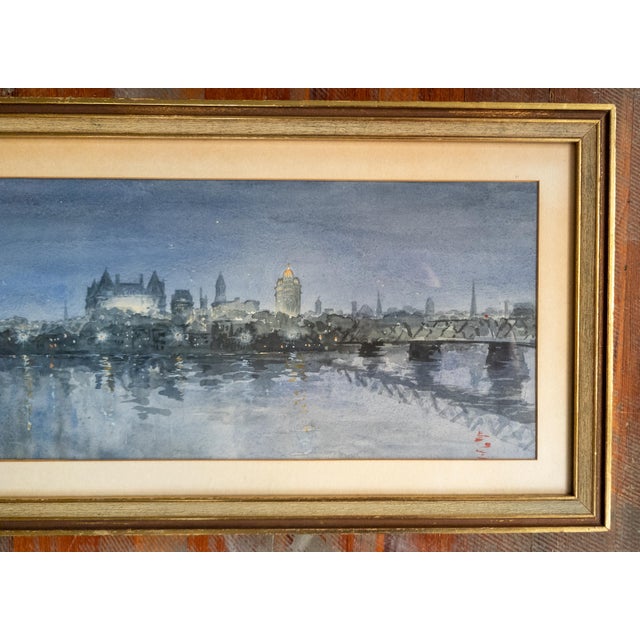 Mid-Century Night Landscape of Fantasy Albany New York Skyline For Sale - Image 4 of 12