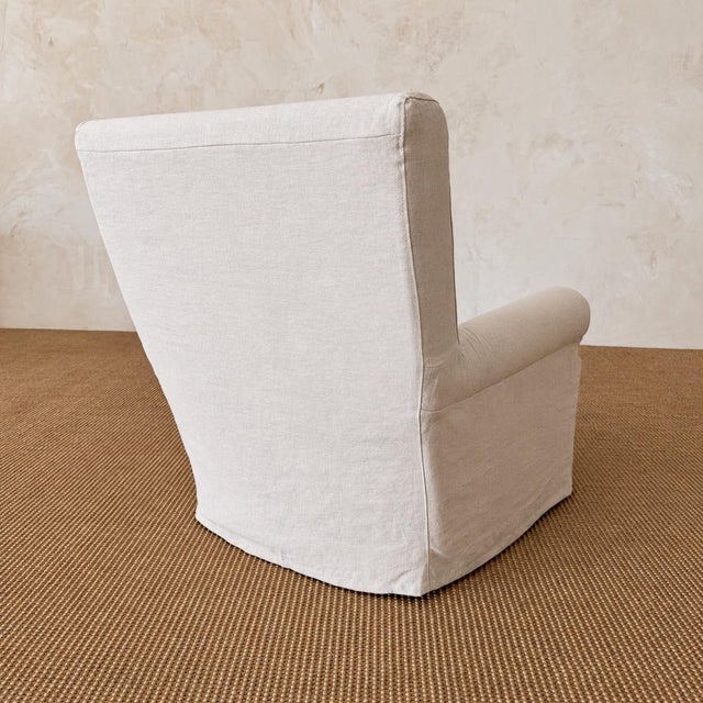 Greige Regent Chair Slip Covered in Belgian Linen- Greige For Sale - Image 8 of 11