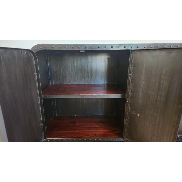 Late 20th Century Industrial Riveted Metal Sideboard Cabinet With Rounded Corners For Sale - Image 9 of 18