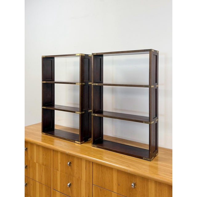 Bombay Company Campaign Style Shelf Pair Brass Trim Vintage Traditional For Sale - Image 11 of 18