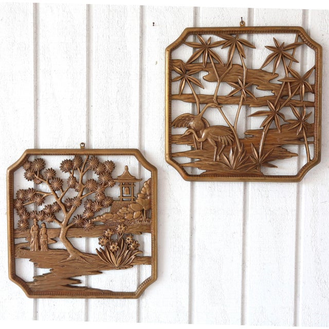 Vintage Chinoiserie Wall Hangings by Syroco Wood For Sale In Tampa - Image 6 of 8
