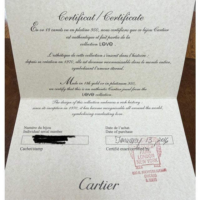 Cartier, Love Bracelet Classic Model 4 Diamonds Bangle Bracelet, Size 18 For Sale - Image 12 of 12