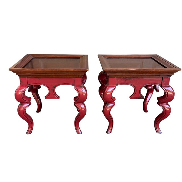 Hickory Chair Furniture Company Early 21st Century Hickory Chair Chinoiserie Style Red Lacquered Side Tables – A Pair For Sale - Image 4 of 17
