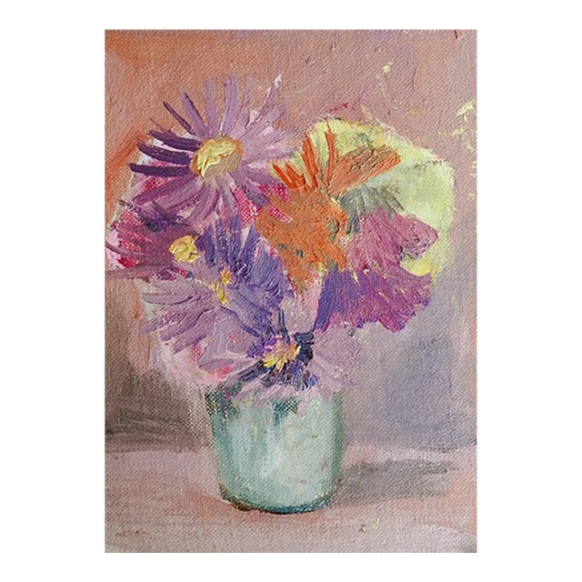 Small Mid 20th Century Impressionist Pink Purple Flower Still Life Painting For Sale