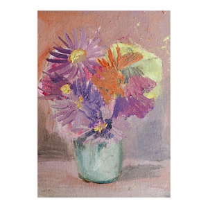 Small Mid 20th Century Impressionist Pink Purple Flower Still Life Painting