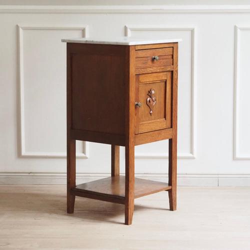 Antique Slim Bedside Table with Marble Top, France, 1900 For Sale - Image 6 of 12