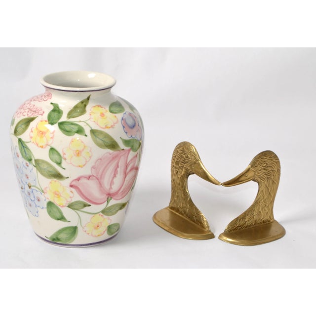 Vintage 1960s Mediterranean Hand Painted Glazed Flower Vase Rose Motif For Sale - Image 12 of 12