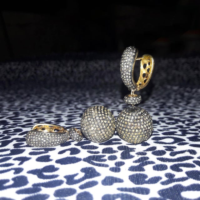 925 Sterling Silver Pave Diamond Drop Earring 14k Solid Gold Unique Gift for Her, A Pair For Sale - Image 11 of 15