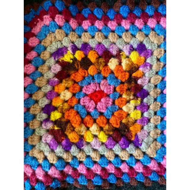 Black Granny Square Cottagecore Rainbow Afghan For Sale - Image 10 of 12