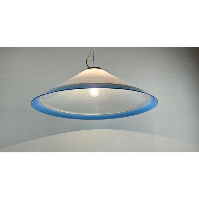 Large White and Blue Murano Glass Pendant, 1970s For Sale - Image 6 of 11