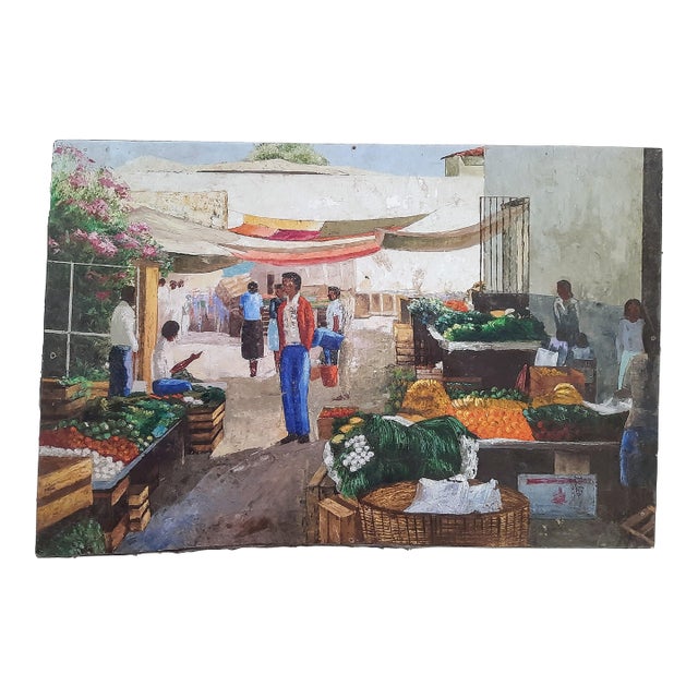 Mid Century Latino Mexico Market Painting For Sale