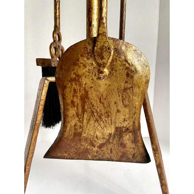 1960s 1960s Sculptural Gilt Iron Fireplace Tool Set With Stand For Sale - Image 5 of 9