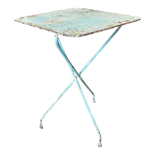 Vintage 1940s French Bistro Metal Table For Sale