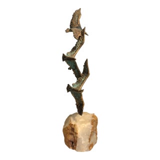 Bronze and Stone Three Birds in Flight Sculpture by Curtis Jere for Artisan House C. 1960's For Sale