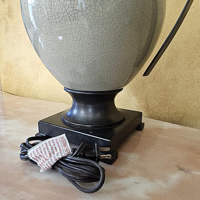 Ashley Gavivi Style Crackle-Glaze Ceramic Urn & Bronze Scroll Table Lamp For Sale - Image 11 of 18